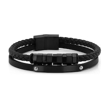 Erkek Deri Çelik Bileklik Siyah