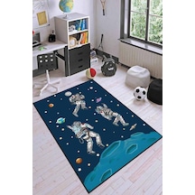Lacivert Kaymaz Tabanlı Uzay Astronotlu Çocuk Halısı Ar742n11