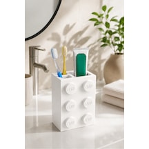 Lego Diş Fırçalığı Çocuk Ve Yetişkinlere Özel Eğlenceli Banyo Düzenleyici Diş Fırça Standı Beyaz