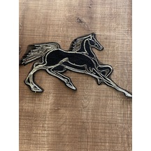 31x15 Cm Altın Sarısı Çizgili Siyah Koşan At Aplike Arma Yama Dikiş