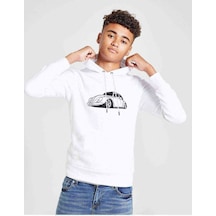 Tshirthane Wv Beetle Vector Baskılı Unisex Çocuk Kapüşonlu Beyaz Sweatshirt