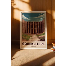 Göbeklitepe Tablo - Retro Travel Poster - Tarihin Sıfır Noktası Duvar Dekoru - Çerçeve İllüstrasyon Beyaz