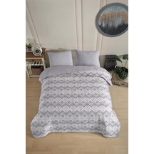 Tr Tek Kişilik Desenli Kapitone Çift Taraflı Renkli Pike Yatak Örtüsü Takımı 160x230 Cm Çarşafsız Gri Diğer