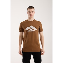 Maximodena Erkek Urban Geometry Baskılı Slim Fit Günlük Tişört - Kahverengi