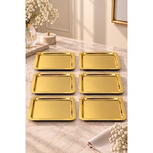 6 Lı Gold Paslanmaz Metal Kahve Sunum Servis Tepsisi Tepsi 22cm