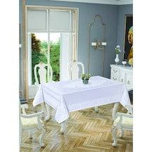 Jumbo Jakar Pano Desen Leke Tutmaz Jakarlı 150x220 Cm Lüks 8 Kişilik Masa Örtüsü Beyaz