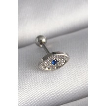 316l Çelik Gümüş Renk Zirkon Taşlı Göz Tragus Piercing 5886 Çok Renkli
