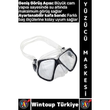 Gözlük Konforlu Sızdırmaz Buğu Önleyici Temperli Cam Ayarlanabilir Deniz Dalış Yüzücü Maskesi Siyah Çok Renkli