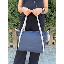 Just Polo Kadın Orijinal Büyük Boy Lakost Kumaş Lüks El Ve Omuz Çantası Shopper 27 X 32 Cm Lacivert - Taş