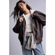 Defacto Relaxed Fit Kapüşonlu Kahverengi Kadın Deri Mont H3752ax/bn605