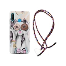 Huawei P30 Lite Kılıf Rasta Boyun Askılı Donut Girl 1408