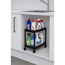 Sas Haus Flex Elite Pro 2 Katlı Siyah Tekerlekli Çok Amaçlı Banyo & Mutfak Düzenleyici Raf Evye Altı Deterj Si