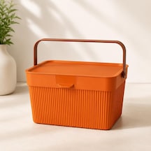 6 Litre Çizgili Çok Amaçlı Düzenleyici Kapaklı Taşıma Kulplu Saklama Kutusu Organizer Turuncu