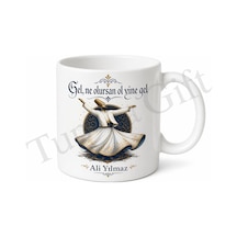 Semazen Desenli Baskılı Kupa Bardak Hediye Mevlana Tasarım Porselen Mug Beyaz / Çok Renkli