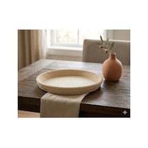 Dekoratif Bej Renk İp Kase Organik Biyo-bozunur Düzenleyici Tepsi 18x18x4.4 Cm Bej Bej
