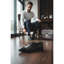 Enoch Erkek Siyah Hakiki Deri Klasik Ayakkabı Brogue Detaylı Ve Cap Toe Burunlu Bağcıklı Model Siyah