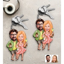 BK Gift Kişiye Özel Tatilci Sevgililer Karikatürlü 2’li Ahşap Ana