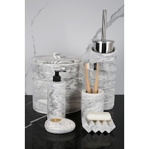 Betonmall 8 Parça Banyo Seti Sıvı Katı Sabunluk Diş Fırçalık Çöp Kovası Mumluk Tuvalet Fırçası - Siyah-beyaz Siyah-beyaz Siyah - Beyaz