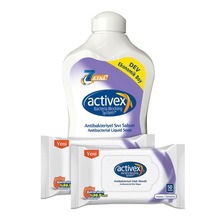 Activex Antibakteriyel Hassas Sıvı Sabun 1500 ML + Islak Mendil 2 x 50'li