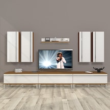 Decoraktiv Eko 8d Mdf Krom Ayaklı Tv Ünitesi Tv Sehpası - Ceviz Beyaz Ahşap - Beyaz