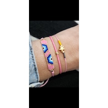 Harmel Jewelry Miyuki Pembe Nazar Üçlü Bileklik