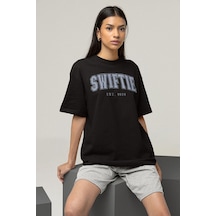 Swiftie Est.1989 Yazılı Unisex Oversize Taylor Swift Tişört Siyah