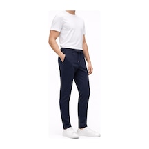 Yazı Erkek Slim Fit Dar Kesim Beli Bağlamalı Yan Cepli Casual Jogger Pantolon Lacivert