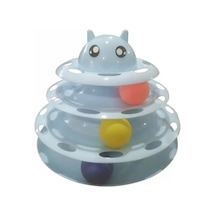 Özel Üretim Dayanıklı Kaymaz Kauçuk Pedli 3 Toplu Eğlenceli 3 Katlı Kedi Oyuncağı Mavi 19,5 Cm X 24cm