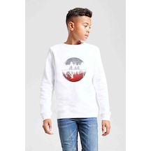 Tshirthane Stranger Things Eleven Dustin Demogorgon Bike Baskılı Çocuk Sweat Beyaz