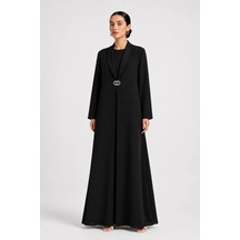 Nazzain Taş Detaylı Şal Yaka Abaya Çok Renkli