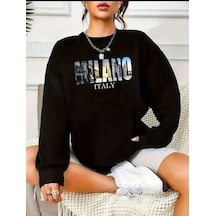 Medinenur Mılano Baskılı Sweatshirt Siyah