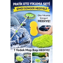 Çok Fonksiyonlu Teleskopik Saplı Oto Yıkama Kurulama Mopu +1 Başlık Hediye +1 Adet Sünger Hediye