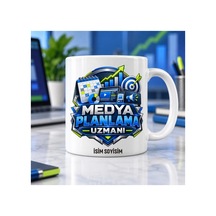 Medya Planlama Uzmanı Kupa Bardak Takvim Ve Hedef Desenli Beyaz Beyaz