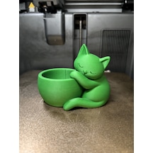 En-cag 3d Baskı Sarılan Kedi Saksı - Sevimli Dekoratif Saksı - Yeşil Bss