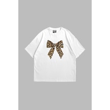 Tarzsokak Fiyonk Leopar Baskılı Relaxed Fit Beyaz Beyaz