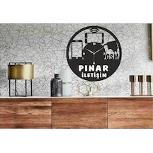 Kişiye Özel Isimli Iletişim Temalı Ahşap Duvar Saati Siyah