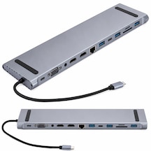 12 İn 1 Çoklayıcı Usb Type C Hub 3.0 Adaptör 4k Hdmı Uyumlu Rj45 Sd/tf Vga Hdmı Pd Apple MacBook