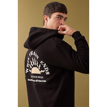 DeFacto Oversize Geniş Kalıp Yarım Fermuarlı Kapüşonlu Sırt Baskılı Sweatshirt B4804AX24SPBK81