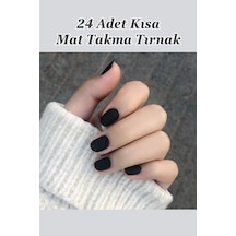 24 Adet Renkli Mat Kısa Takma Tırnak Oval-kare 1051 Siyah İnci
