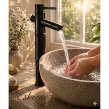 Eshome Siyah Lavabo Bataryası Çanak Lavabo Uyumlu Pirinç Gövde Mat Siyah Modern Banyo Musluğu