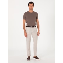 Cacharel Bej Carrot Fit Ekose %100 Keten Spor Pantolon
