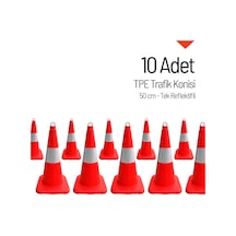 10'lu Tpe Trafik Konisi Seti 50 Cm Tek Reflektifli Trafik Dubası-3614