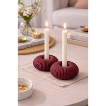 Dekoratif 2'li Şamdanlık Bordo Renk Bordo