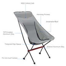 Cbtx Taşınabilir Alüminyum Alaşımlı Katlanır Kamp Sandalyesi Siyah