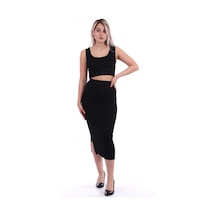 Sea Queen Kadın Kaşkorse Kumaş Crop Yırtmaşlı Etek İkili Takım Yeni Sezon Siyah - 617652431 Siyah