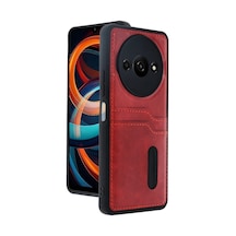 Xiaomi Redmi A3 4g Kılıf Sara Kartvizitli Deri Kılıf - Kırmızı Düz Renkli
