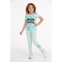 Açık Mavi Papatya Hello Beatiful Baskılı 4-12 Yaş Takım 2050-3 Açık Mavi