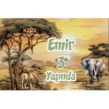 Safari Aslan Ve Fil Temalı Doğum Günü Afişi 70x100 Cm