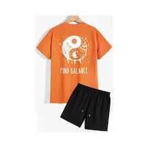Uyguntarz Ying Yang Şort T-shirt Eşofman Takımı Turuncu