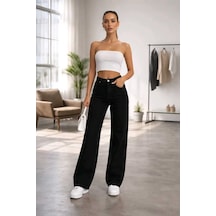 Woddi Nvn Flex Yüksek Bel Siyah Kot Pantolon Siyah Salaş Jeans Likralı Esnek Palazzo New Sezon